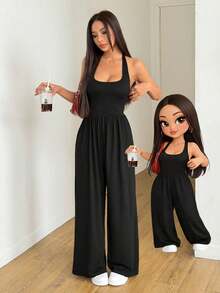 AITYI Studio Women's Sleeveless Jumpsuit, Fashionable Loose Casual Comfortable, Soft And Stretchy Fabric, Back-To-School/Graduation Season Outfit, OOTD, Streetwear Chic Style, Backless - Black - View 1