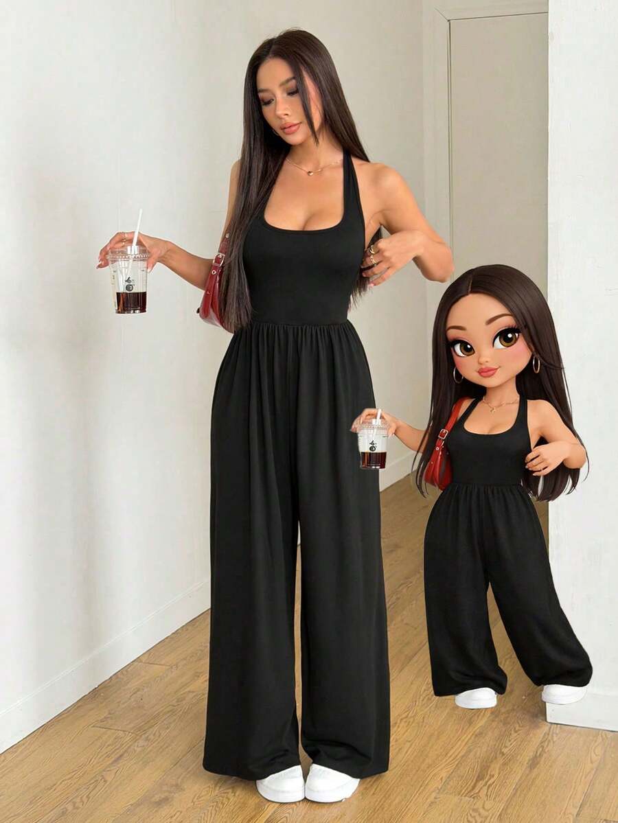 AITYI Studio Women's Sleeveless Jumpsuit, Fashionable Loose Casual Comfortable, Soft And Stretchy Fabric, Back-To-School/Graduation Season Outfit, OOTD, Streetwear Chic Style, Backless - Black - View 1