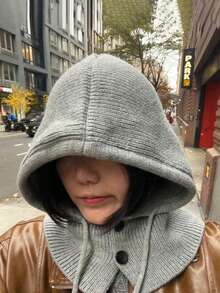 Women's Winter Warm Hat & Scarf Set, Balaclava Knit Hat, Fashionable Hooded Scarf, Suitable For Daily Wear, Keeps Warm And Protects Ears, Ideal For Outdoor Sports, Skiing And Cycling - Multicolor - View 7