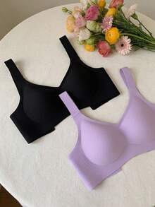 2pcs/Set Minimalist Comfortable Sports Bras For Women, Wireless, Solid Color - Multicolor - View 3