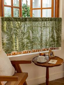 1pc Green Maple Leaf Rustic Spring Curtain, Fern Leaf Print Decor Curtain, Creates Natural Relaxing Ambiance, Fits Window Sill & Dining Area, Softens Light, Versatile For Multiple Scenes - Green - View 4