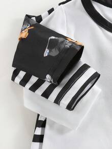 3件套可爱卡通小熊条纹印花长袖连体衣，适合男婴 - 黑與白 - 查看 7