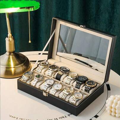 Hộp đựng đồng hồ bằng da dung tích lớn, hộp trưng bày trang sức, hộp đựng đồng hồ bằng da PU chống thấm nước 12 ngăn, hộp quà tặng đồng hồ, hộp đựng đồng hồ du lịch, giá trưng bày đồng hồ nhiều ngăn, hộp đựng đồng hồ dung tích lớn sang trọng, phù hợp cho nam và nữ, hộp da PU màu đen thanh lịch với vách ngăn an toàn - có thể đựng đồng hồ, dùng để sắp xếp và cất giữ đồ dùng trong nhà, trang trí phòng, quà tặng cho nam, quà tặng cho nữ.