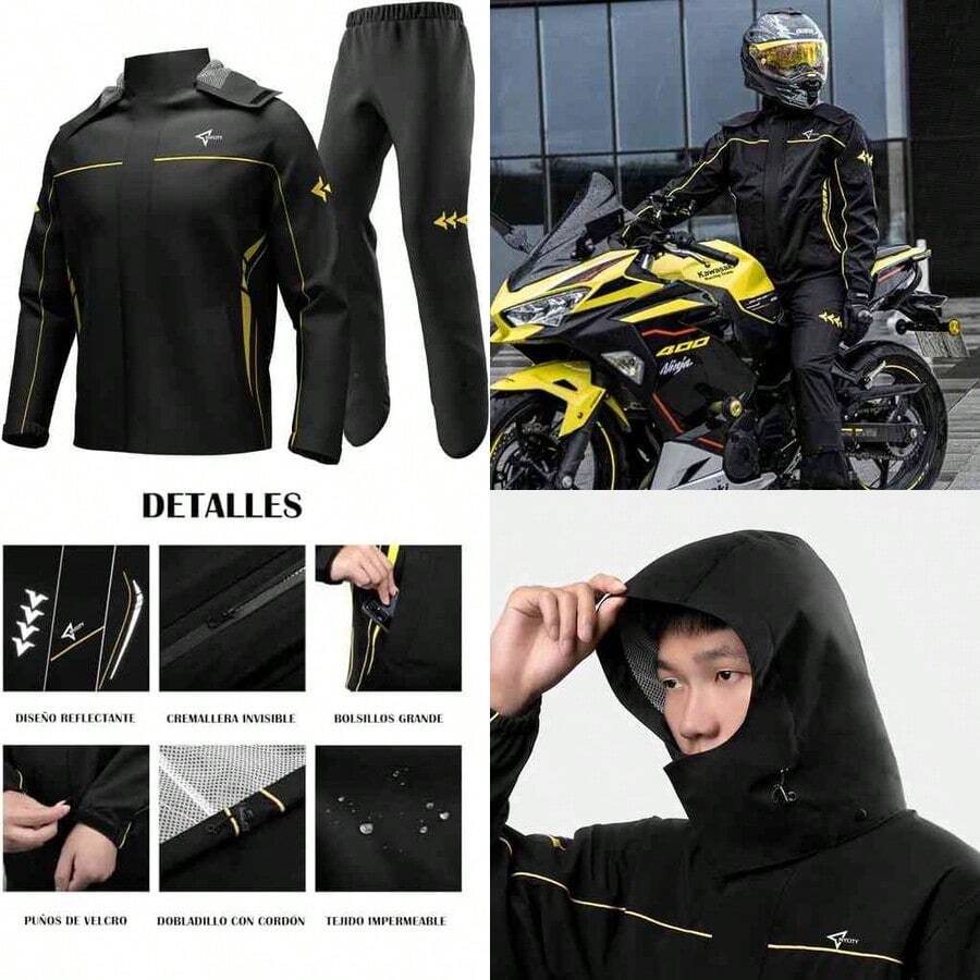 Ropa impermeable y resistente a la nieve, traje de lluvia para motocicleta para hombres y mujeres, chaquetas y pantalones reflectantes, impermeable, transpirable, ligero - xl+negro1 - Ver 1
