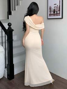 abyoxi Đầm maxi đuôi cá xẻ cao, hở vai, lưng trần, xếp ly màu mơ dành cho nữ, thanh lịch, thời trang, quyến rũ, lãng mạn, phù hợp cho tiệc tùng, hẹn hò, bữa tối trang trọng, ngày Valentine, đầm dài đuôi cá ôm sát mùa xuân/hè. - Màu be - Xem 2