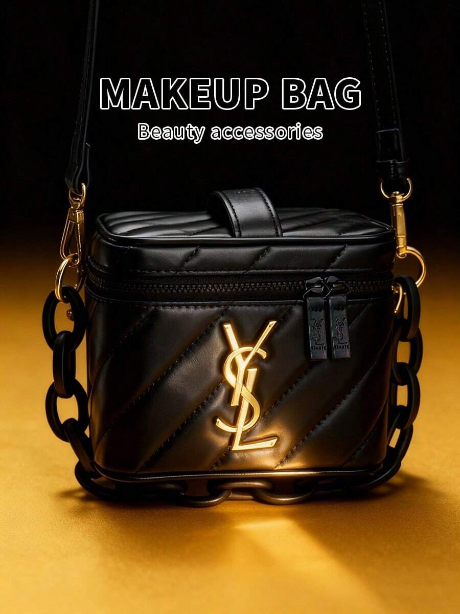 Yves Saint Laurent YSL Women's Black Square Shoulder Bag With Gold Logo, Suitable For Casual Daily Use, Great Christmas Gift - Black and Gold - View 1