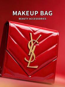 Yves Saint Laurent 亮面化妆包，大容量手拿包，适合派对、休闲场合，也可作为节日或圣诞礼物，不含珍珠肩带 - 紅色 - 查看 8