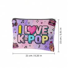 Mattel “我爱K-POP”带衬里收纳袋，彩色爱心音符卡通化妆包，旅行洗漱包，多功能收纳袋，DIY分类收纳，K-POP粉丝礼物，双面印花设计，非常适合存放化妆品、洗漱用品等。 - 彩色 - 查看 2