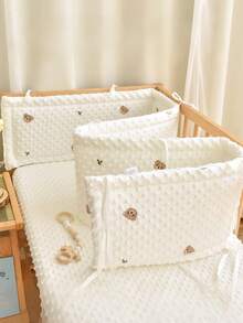 1pc 360cm Baby Crib One-Piece Guardrail, Toddler Anti-Fall Bed Padded Safety Bumper, Animal Embroidery Pattern Crib Guard, Baby Cushion Pad, Crib Protective Cover, Newborn All-Around Crib Protection, Universal Crib Safety Crash Pad, Infant Bed Rail And Bumper Fabric Cover
