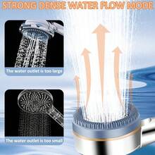 5档高压花洒，带过滤器，节水手持式防堵塞按摩花洒，配1.5米软管，镀铬表面，适用于低水压环境 - 銀色 - 查看 4