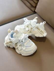 1 Pair Infant Sports Shoes, Breathable Mesh Upper, Soft Sole Toddler Walking Shoes, Hook And Loop Closure For Easy On/Off, Fashionable Unisex Infant Sneakers - White - View 2
