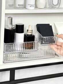 1/2/7pcs Transparent Drawer Storage Boxes, Large Square Stackable Makeup Organizer Containers, Multipurpose Drawer Organizer Trays For Cosmetics, Kitchen, Bathroom, Vanity , Makeup Room Decor,Makeup Bag,Travel Essential - Clear - View 8