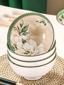 1 Set Camellia Flower Gift Box Tableware Set, Camellia Flower 2/4/6 Bowls & Chopsticks Combination, Alloy Chopsticks, Suitable For Family Dining, Gift, Holiday, Party Tableware - Multicolor - View 2