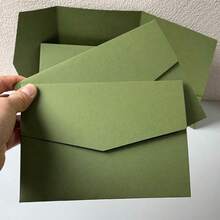 25pcs Tri-Fold Pocket Wedding Invitation Cards With Envelopes, Simple Invitation Cards For Engagement, Quinceanera, Christening, DIY Invitations, 5*7 Inch Pocket Invitations, Customizable Invitations - Dark Green - View 3