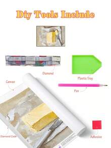 5D DIY 鑽石畫｜印象派靜物奶油塊與刀具在羊皮紙上的鑽石畫套件，溫暖金色奶油色調，紋理紙背景，手工裝飾畫，DIY 自製牆面藝術 - 無框 - 查看 3