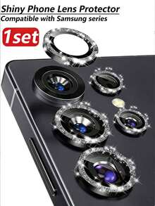 5 Pieces = 1 Set, Suitable For Galaxy S25 Ultra Camera Lens Protector Film, A Set Of Black Glitter Phone Lens Accessories, Scratch-Resistant, Waterproof, And Impact-Resistant Protective Film. - Black - View 1