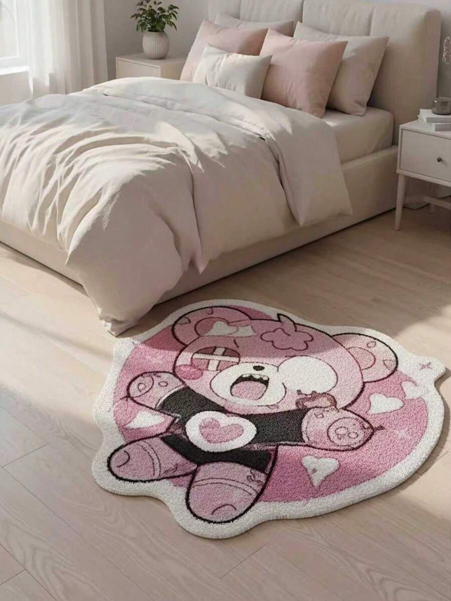 1件粉色小熊装饰地毯，情人节装饰地毯，卧室装饰，小地毯，地毯，家居装饰，客厅地毯，小型客厅地毯，卧室地毯，客厅家居装饰，户外地毯，可水洗地毯