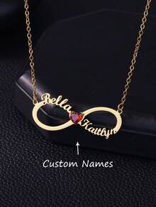 Customized Birthstone Couple Name Infinity Symbol Necklace, Stainless Steel Personalized Pendant Necklace, Customized Choker Jewelry, Birthday & Valentine's Day Gift - Multicolor - View 2