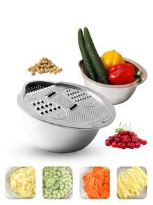 1 Set 304 Stainless Steel Colander & Vegetable Slicer, 2-In-1 Design With Grater, Draining Basket, All-In-One Washing, Cutting, Draining, Time & Space Saving Kitchen Essential, & Durable Material, Non-Rust - Multicolor - View 2