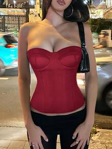 Áo corset màu trơn gợi cảm, thanh lịch, có gọng, buộc dây phía sau, kiểu áo croptop ống, thích hợp cho ngày Valentine, hẹn hò, sinh nhật, tiệc tùng, đi chơi hàng ngày, đi nghỉ mát, lễ hội âm nhạc, đám cưới, trang phục mùa lễ hội dành cho nữ. - Đỏ - Xem 4