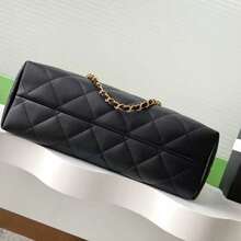 Jet Black Quilted Leather Tote Bag With Gold Chain Strap, Large Capacity Designer-Inspired Work Bag For Women, Versatile Shoulder & Crossbody Bag, Spacious Laptop Handbag - 黑色 - 查看 4