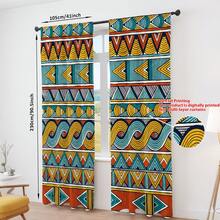 2pcs Bohemian Style 2D Printed Semi-Blackout Curtains, Dust-Proof For Living Room & Bedroom - Multicolor - View 12