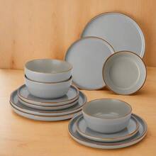 12pcs Modern Stoneware Dinnerware Set Suitable for 4 - Microwave/Dishwasher/ Plates & Bowls with Edges, Stackable Round Plates and Bowls, Service for 4 for Dinner Parties, Daily Use, Holiday Table Settings - Verschiedene - Übersicht 7