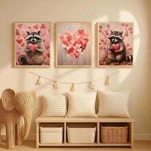 1幅帆布墙画 - 浣熊 | 情人节墙画，粉色情人节装饰，可爱浣熊礼物，俏皮爱心图案，心形绘画可打印模板 | 爱心礼物，艺术印刷品，迷人房间装饰，儿童房装饰 - 婴儿用品_ 带框婴儿房墙画，完美适用于游戏室装饰、婴儿房装饰、育儿室装饰、幼儿园装饰、男孩房装饰、女孩卧室装饰 - 彩色 - 查看 11