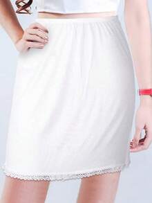 2pcs Lace Trim Short Underskirt, Women Seamless Anti-Exposure Slip Skirt Undergarment