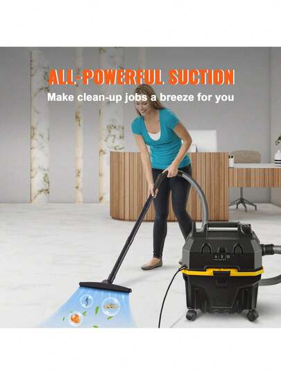 2.6Gal 4Gal Wet Dry Vac Portable 3 In 1 Shop Vacuum With Blowing Function Peak 2.5 Or 5 Horsepower Attachments Storage, Perfect For Cleaning Floor, Upholstery, Gap, Car ETL Listed, Black/Yellow