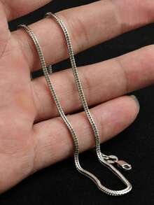 High Quality Men's 925 Sterling Silver 2mm Thick Chain Necklace, Punk Hip-Hop Fashion Design, Silver Jewelry, Eid Gift, Suitable For Street Dance, Party, Valentine's Day, Halloween, Christmas, Eid Or Anniversary Gift, Comes With Anti-Oxidation Gift Box - Silver - View 13