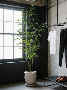 160-195cm Large Fake Bamboo Tree Artificial Palm Plants Tropical Cycas Branch Plastic Bambusa Leaves Green Dracaena Faux Monstera For Home Garden Office Decor 1pc Without Pot - Green - View 4