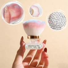 1pc Rhinestone Decorated Multi-Function Makeup Brush, High-End Rose Shaped Powder Blush Brush With Crystal Decor, Portable Travel Friendly, Can Also Be Used As Nail Art Dust Brush - Multicolor - View 2