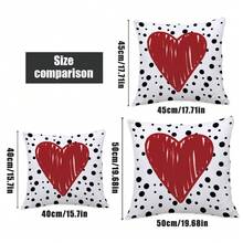 4 件装简约黑色波点红色爱心图案抱枕套，单面印花，柔软桃皮绒面料，尺寸 40*40/45*45/50*50 厘米，适用于家居、卧室、客厅、派对装饰、沙发装饰枕、节日礼物，不含枕芯 - 紅色 - 查看 3