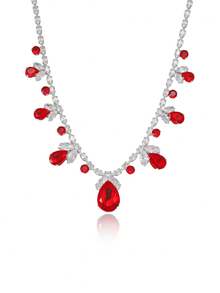 1 Set Red Teardrop Jewelry Set: Necklace + Earrings, Eye-Catching Accessory For Evening Party - Multicolor - View 5