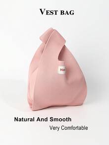 Mini Lightweight Foldable Breathable Red & Pink Knitted Handbag Wristlet, Contrast Color, Suitable For Photography, School, Vacation, Shopping, Women & Students - Pink - View 3