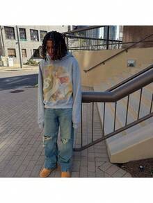 Men's Sweatshirt Street Y2K Hip-Hop Rap  Print Dollar Retro Washed Old Pattern Men's And Women's Casual Hoodie - 灰色 - 查看 5