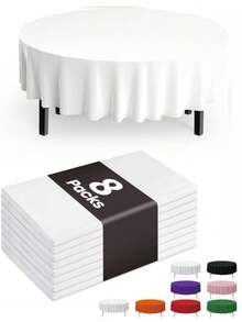 Plastic Table Cloth Disposable 4/8 Pack, 84'' Round Table Cloths, Party, Picnic, Wedding, Decorative Tablecloths, Round, White Plastic Cover, Leakproof & Sturdy, White - White - View 1