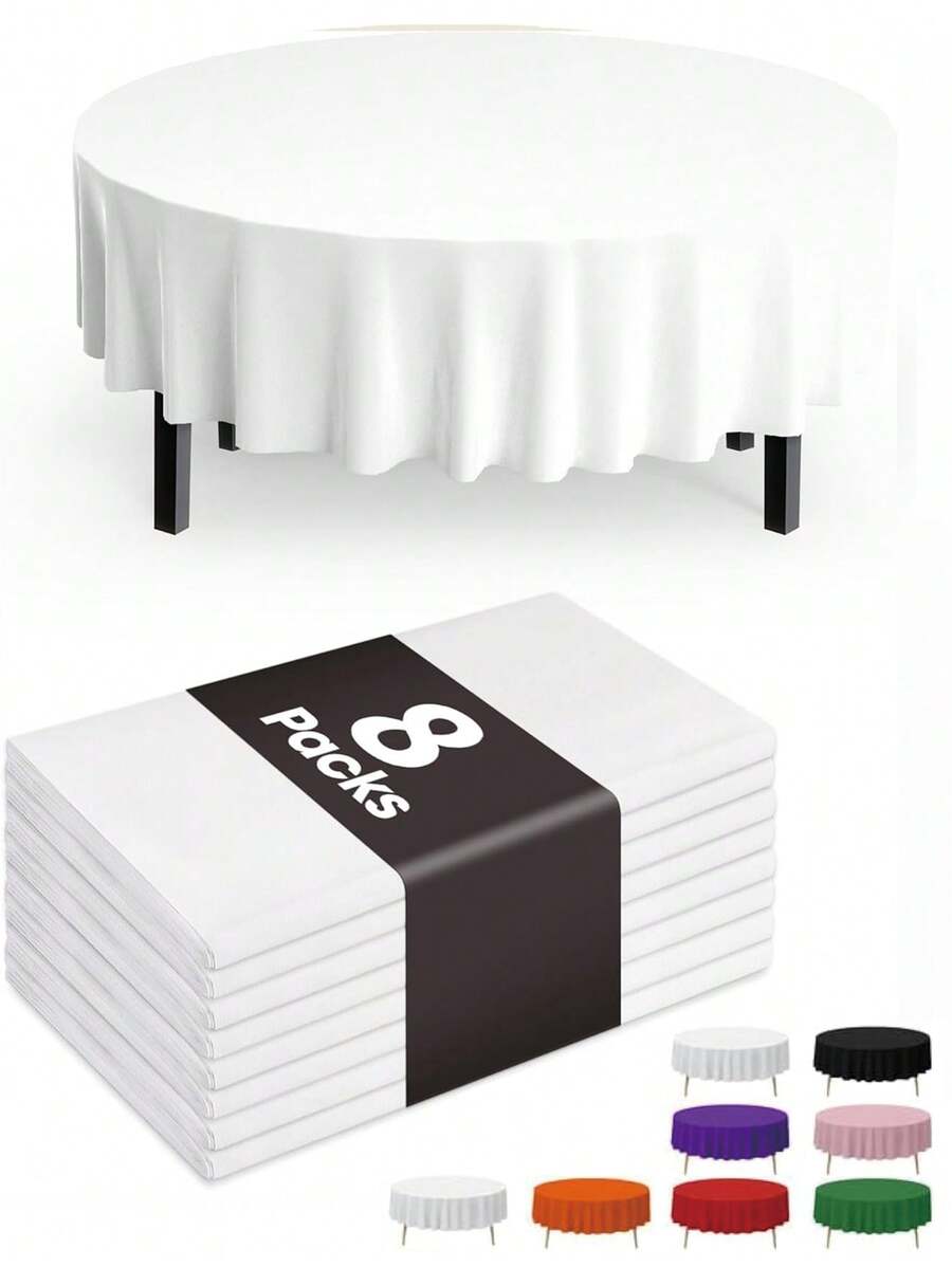 Plastic Table Cloth Disposable 4/8 Pack, 84'' Round Table Cloths, Party, Picnic, Wedding, Decorative Tablecloths, Round, White Plastic Cover, Leakproof & Sturdy, White - White - View 1