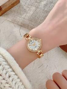 1pc Women's Quartz Watch With Elegant Arabic Numeral Scale, Gold Round Bangle Style, Suitable For Daily Wear And Party Gift - Gold - View 6