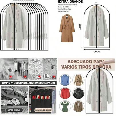 10 Bolsas de ropa negras,colgar ropa cremallera completa bolsas trajes,bolsas de almacenamiento de ropa,bolsas colgantes para guardar trajes,vestidos o chaquetas 60cm x 120cm.(60 * 120)