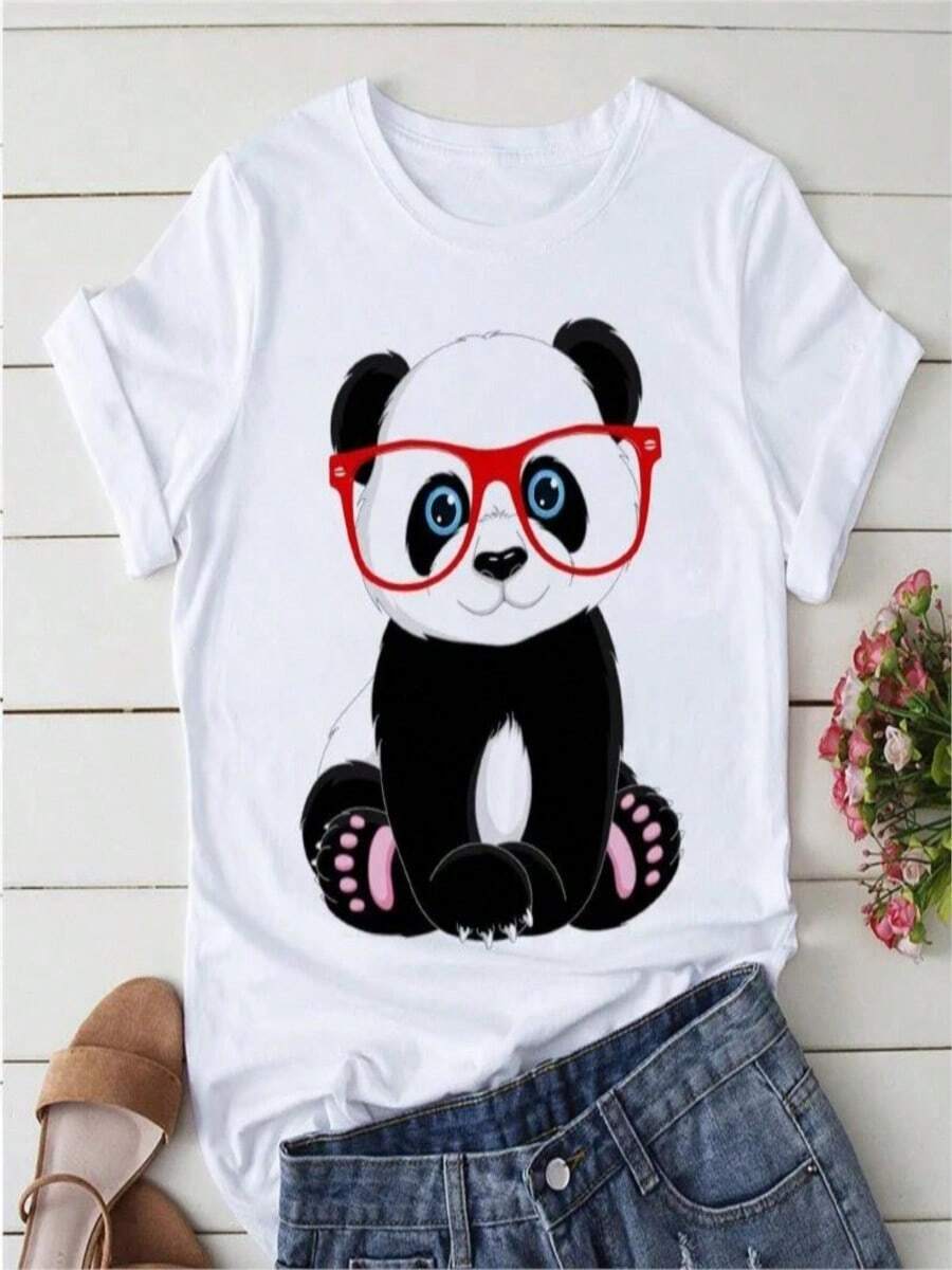 COOL SUMMER Summer Tshirts Cartoon T Shirt Women Kawaii Panda Yoga Print Graphic T Shirts Oversized T Shirt Aesthetic Clothes - trắng - Xem 1