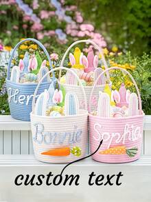 1pc Customizable Crochet Easter Basket, Suitable For Children's Easter Egg Hunt, Baby's First Keepsake, And Spring Decor Basket ,Multi-Scenario - Multicolor - View 1
