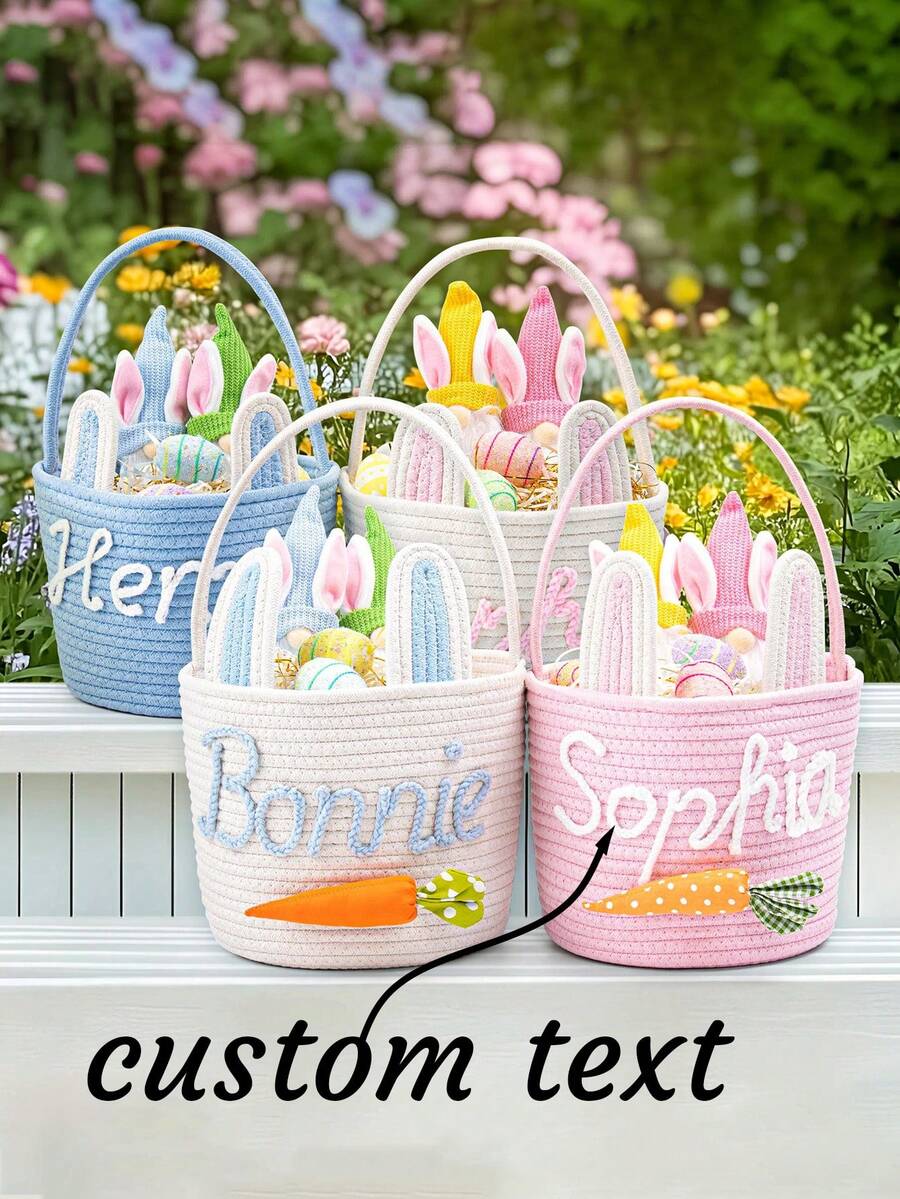 1pc Customizable Crochet Easter Basket, Suitable For Children's Easter Egg Hunt, Baby's First Keepsake, And Spring Decor Basket ,Multi-Scenario - Multicolor - View 1
