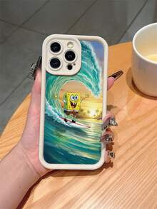 SpongeBob SquarePants 1pc Cartoon Spongebob Surfing On Sea Design Shock-Proof Phone Case Cover, Compatible With Samsung/Compatible With IPhone 17/16/15/14/13/12/11 Pro Max/12 Pro/14 Plus And Other Models - Multicolor - View 1