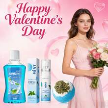 清凉薄荷抗菌漱口水+口气清新喷雾+海盐泡泡浴球套装，可杀灭99.9%引起口臭的细菌——送给爱人的最佳情人节礼物 - 薄荷色 - 查看 4