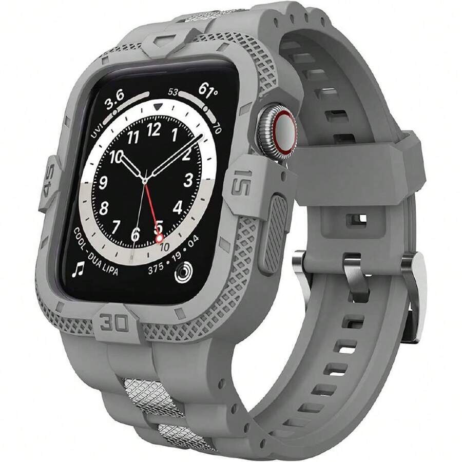 Bands Compatible For Apple Watch Band 41 40 38, Men Sport Rugged Band With Protective Case For Watch Series 9 8 7/Series 6 SE 5 4 3,39927007 - Grey - View 1