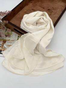 1pc Elegant Chiffon Pleated Solid Color Scarf, Satin Texture Shawl Wrap, Soft & Smooth Long Scarf, Suitable For Beach Cover-Up, Daily, Evening Party, Wedding, Gift For Women - Dusty Purple - View 3