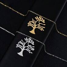 定制生命之树名字项链，男女皆宜，可刻上母亲、孩子、家庭成员的名字，银色不锈钢吊坠，时尚项链，可定制2-9个名字，是馈赠亲友的绝佳礼物。 - 銀色 - 查看 5
