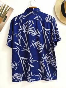 Men's Hawaiian Floral Beach Shirt, Summer Style, Short Sleeve, Button-Down, 100% Viscose Fabric (Shrinks A Little). - 寶藍色 - 查看 3